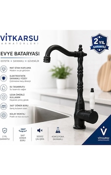 Retro Siyah Eviye Bataryası Döner Başlıklı Mat Siyah Mutfak Bataryası Retro Siyah Eviye Bataryası Döner Başlıklı Mat Siyah Mutfak Bataryası