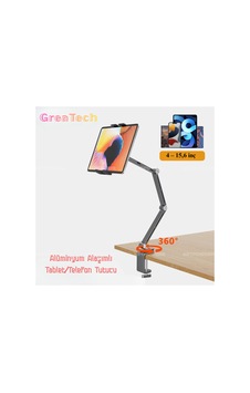 Alüminyum Akrobat Tablet & Telefon Tutucu Stand 360 Oynar Başlıklı Ayarlanabilir Uzun Kol Gri - 789254597 Gri