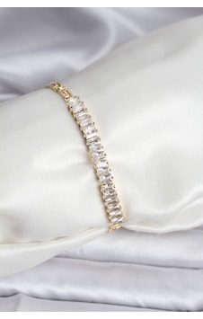14k Gold Renk Kaplama Zirkon Taşlı Baget Model Cm Kadın Bile Tdrtr