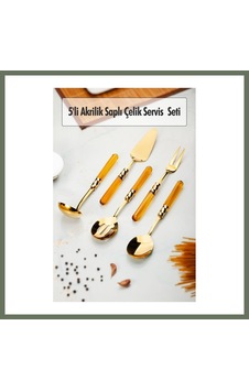 Bezos 5 Parça Gold Servis Seti & Servis Sunum Seti Amber Kepçe / Kevgir / Sıpatula / Çatal / Kaşık Bezos1 Bezos 5 Parça Gold Servis Seti & Servis Sunum Seti Amber Kepçe / Kevgir / Sıpatula / Çatal / Kaşık Bezos1