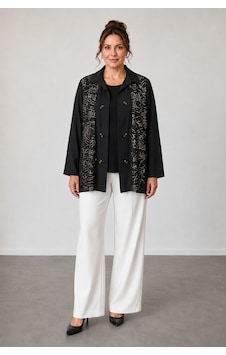 Bihan Store Kadın Büyük Beden Yarım Kollu İç Bluzlu Uzun Kollu İkili Takım W27-64597 - Siyah Bihan Store Kadın Büyük Beden Yarım Kollu İç Bluzlu Uzun Kollu İkili Takım W27-64597 - Siyah