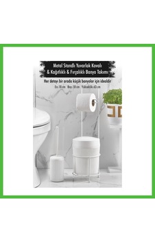Vaveni Metal Standlı Yuvarlak Kovalı & Kağıtlıklı & Fırçalıklı Beyaz Banyo Takımı Arz Vaveni Metal Standlı Yuvarlak Kovalı & Kağıtlıklı & Fırçalıklı Beyaz Banyo Takımı Arz
