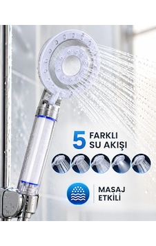 Mey İthalat Masaj Etkili Filtreli Duş Başlığı 5 Fonksiyonlu Yağmur Sis Geniş Karışık Su Akışı