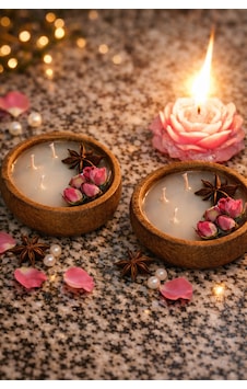 Kokulu Aromaterapi Anason Ve Gül Detaylı 2'li Mum 001 - Beyaz
