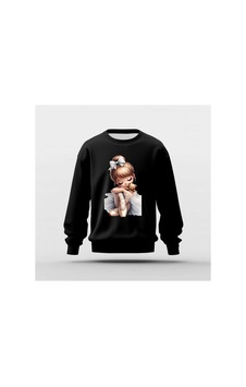 Ada Kostüm Tasarım Tatlı Balerin Tasarım Baskılı Basic Sweatshirt siyah Ada Kostüm Tasarım Tatlı Balerin Tasarım Baskılı Basic Sweatshirt siyah