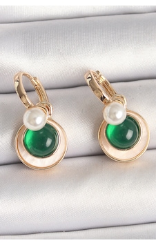 Pirinç Gold Renk Beyaz Yeşil Sallantı Mineli Kadın Küpe Çok Renkli Pirinç Gold Renk Beyaz Yeşil Sallantı Mineli Kadın Küpe Çok Renkli