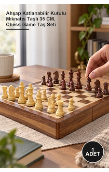 1 Adet Satranç Oyunu Ahşap Katlanabilir Kutulu Mıknatıs Taşlı 35 Cm, Chess Game Taş Seti 1 Adet Satranç Oyunu Ahşap Katlanabilir Kutulu Mıknatıs Taşlı 35 Cm, Chess Game Taş Seti