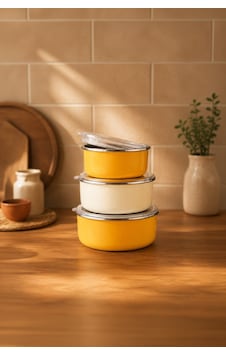 Bambum Lumino 3 Lü Emaye Saklama Kabı Hardal B7692 300+700+1000ml Sarı Bambum Lumino 3 Lü Emaye Saklama Kabı Hardal B7692 300+700+1000ml Sarı