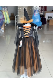 Buse&Eylül Bebe Kız Çocuk Cadı Kostümü-turuncu Turuncu