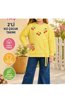 Candar Kiraz Desenli Uzun Kollu Penye Sweat Ve Kot Pantolon 2'li Kız Çocuk Takımı 4-5-6 Yaş Sarı Candar Kiraz Desenli Uzun Kollu Penye Sweat Ve Kot Pantolon 2'li Kız Çocuk Takımı 4-5-6 Yaş Sarı