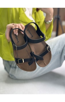 Parmak Arası Kadın Sandalet Rahat Ortopedik Mantar Taban Ayarlanabilir Metal Tokalı Cırtlı 34174 Siyah Parmak Arası Kadın Sandalet Rahat Ortopedik Mantar Taban Ayarlanabilir Metal Tokalı Cırtlı 34174 Siyah
