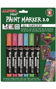Alpino Crea+ Paint Marker 3.0 Tüm Yüzeyler için Boyama Markörü 6'lı Alpino Crea+ Paint Marker 3.0 Tüm Yüzeyler için Boyama Markörü 6'lı