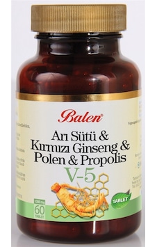 Balen Arı Sütü & Kırmızı Ginseng & Polen & Propolis V5 1000 MG 60 Tablet Balen Arı Sütü & Kırmızı Ginseng & Polen & Propolis V5 1000 MG 60 Tablet