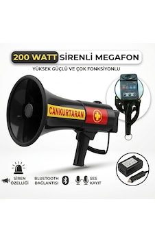 Profesyonel Cankurtaran Sirenli Megafon 200 Watt Siyah Profesyonel Cankurtaran Sirenli Megafon 200 Watt Siyah