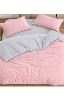 More Home Tek Kişilik Nevresim Takımı Lastikli Çarşaflı Pembe Gri Gri - Pembe