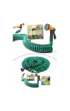 Qerhome 15 Metre Spiral Lüx Basınçlı Hortum Bahçe Araba Yıkama Hortumu