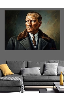 Palto Ve Kürk Giymiş Atatürk Portresi Dekoratif Kanvas - Mdf Ahşap Tablo Palto Ve Kürk Giymiş Atatürk Portresi Dekoratif Kanvas - Mdf Ahşap Tablo