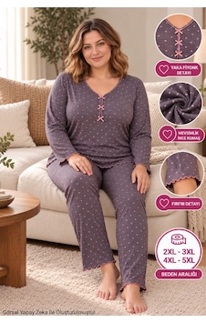 Seboteks Mevsimlik İnce Kumaş Kalp Desenli Uzun Kollu Büyük Beden Kadın Pijama Takımı 3177 Füme Seboteks Mevsimlik İnce Kumaş Kalp Desenli Uzun Kollu Büyük Beden Kadın Pijama Takımı 3177 Füme
