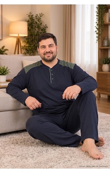 Seboteks İnterlok Kumaş Yakası Düğmeli Uzun Kollu Büyük Beden Erkek Pijama Takımı 8585 Koyu Lacivert Seboteks İnterlok Kumaş Yakası Düğmeli Uzun Kollu Büyük Beden Erkek Pijama Takımı 8585 Koyu Lacivert