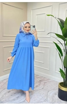 Lovie Moda Kadın Polo Yaka Elbise Mavi