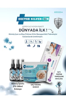 Doctor Silver Ion Gümüş İyonlu Kolonya 3 x 100 ML + Saç Yıkama Bonesi + Perine Islak Mendili 12'li Doctor Silver Ion Gümüş İyonlu Kolonya 3 x 100 ML + Saç Yıkama Bonesi + Perine Islak Mendili 12'li