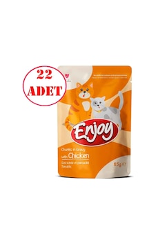 Enjoy Kedi Pouch Tavuklu Yaş Mama Sos İçinde Et Parçacıklı 85 Gr 22 Ad
