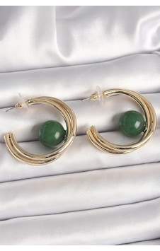 Pirinç Gold Renk Halka Model Yeşil Boncuk Detay Kadın Küpe Çok Renkli Pirinç Gold Renk Halka Model Yeşil Boncuk Detay Kadın Küpe Çok Renkli
