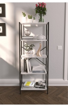 5 Raflı 150 Cm Dekoratif Kitaplık Beyaz Beyaz