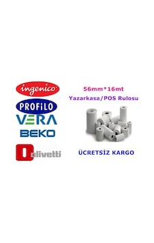 Yazar Kasa Fişi 56X16M Termal Pos Rulo 100'Lü Paket Yazar Kasa Fişi 56X16M Termal Pos Rulo 100'Lü Paket