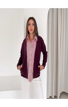 Mirve Butik Gömlekli Selanik Hırka Bordo