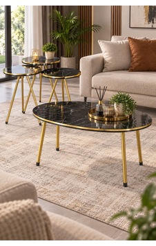 Sulorahome Siyah Ve Gold Metal Ayaklı 4'lü Sehpa Seti Siyah - Altın Sulorahome Siyah Ve Gold Metal Ayaklı 4'lü Sehpa Seti Siyah - Altın
