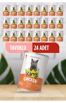 King Sos İçerisinde Et Parçacıklı Tavuklu Kedi Konservesi 400 Gr 24 Adet King Sos İçerisinde Et Parçacıklı Tavuklu Kedi Konservesi 400 Gr 24 Adet