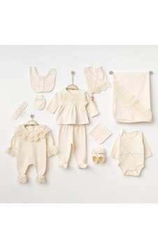 Buse&Eylül Bebe Ekru Güpürlü 10 Parça Kız Bebek Hastane Çıkışı Takımı - Ekru Buse&Eylül Bebe Ekru Güpürlü 10 Parça Kız Bebek Hastane Çıkışı Takımı - Ekru