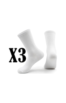 Sevbano 3 Adet Likralı Unisex Tenis Çorap, Pamuklu Fitilli Tenis Çorap Beyaz