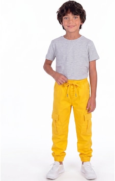 Onloox Erkek Sarı Erkek Çocuk Sarı Pamuklu Denim Paçası Lastikli Regular Kesim Beli Bağcıklı Pantolon 3-7 Yaş