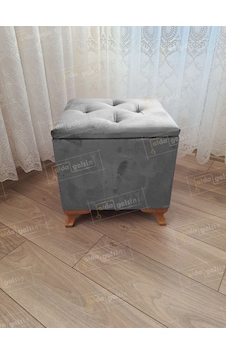 Lüks Sandıklı Tabure Puf 45 X 45 Cm Ceviz Ayak Gri Lüks Sandıklı Tabure Puf 45 X 45 Cm Ceviz Ayak Gri