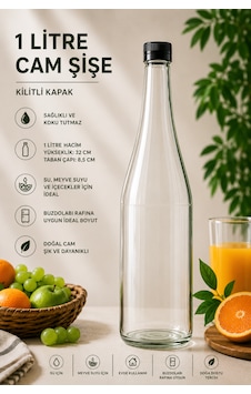 1 Adet Şerbetlik Siyah Plastik Kapaklı Cam Şişe 1 Litre Şeffaf Sürahi Süt, Ayran, Su, Limonata Meşrubat Şişesi 1 Adet Şerbetlik Siyah Plastik Kapaklı Cam Şişe 1 Litre Şeffaf Sürahi Süt, Ayran, Su, Limonata Meşrubat Şişesi