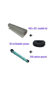 20 Mt Siyah Sineklik Contası + Fitil Çekme Aparatı + 400x120 Cm Sineklik Tülü Tam Set"