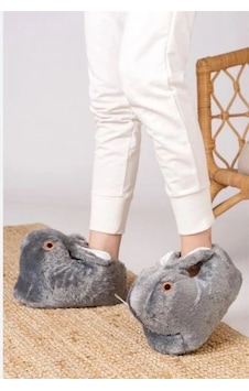 Mergenshoes Unisex Hayvanlı Tavşanlı Panduf Gri Gri