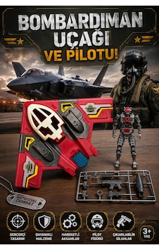 Sesli Ve Işıklı Bombardıman Uçağı Ve Robot Pilot Figürlü Askeri Oyun Seti
