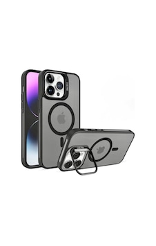 Apple Uyumlu iPhone 14 Pro Max Magsafe Stantlı Premium Kılıf Lens Siyah Apple Uyumlu iPhone 14 Pro Max Magsafe Stantlı Premium Kılıf Lens Siyah