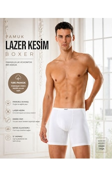 Berrak Erkek Pamuklu Lazer Kesim Boxer İz Yapmaz, Nefes Alan Premium Konfor Beyaz