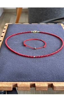 14 Ayar Yuvarlak Kesim Mercan Taşlı Minimal Altın Şans Kolyesi Gold Renk Kristal Bileklik Hediyeli Gümüş - Kırmızı 14 Ayar Yuvarlak Kesim Mercan Taşlı Minimal Altın Şans Kolyesi Gold Renk Kristal Bileklik Hediyeli Gümüş - Kırmızı