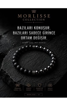 Morlisse Hematit Ve Oniks Doğal Taş Bileklik Gri Morlisse Hematit Ve Oniks Doğal Taş Bileklik Gri