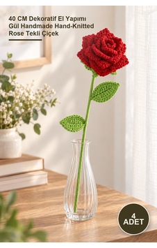 4 Adet El Örgüsü Tekli Gül 40 Cm Dekoratif El Yapımı Gül Handmade Hand-knitted Rose Tekli Çiçek 4 Adet El Örgüsü Tekli Gül 40 Cm Dekoratif El Yapımı Gül Handmade Hand-knitted Rose Tekli Çiçek