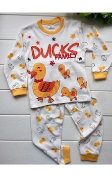 Bilge Trend Kız Erkek Bebek Çocuk Ördek Baskılı Pijama Takımı %100 Cotton Beyaz Bilge Trend Kız Erkek Bebek Çocuk Ördek Baskılı Pijama Takımı %100 Cotton Beyaz