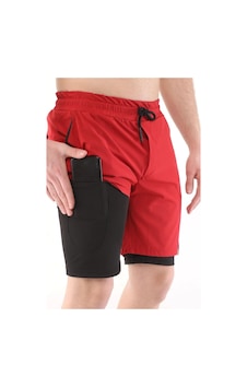Genius Store Running Hızlı Kuruma Micropoly Antrenman Halısaha Fitness Kısa Taytlı Erkek Sporcu Şortu Kırmızı
