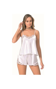 Modenya Beyaz Saten Babydoll Şort Takımı Beyaz