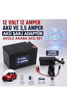 Akülü Araç Araba Için 12v 12ah Akü 3.5 Amper Adaptörü Şarj Cihazı Aleti Birlikte