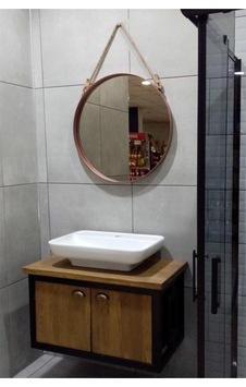 Dekoratif 45 Cm Metal Çerçeve Bronz Halat Askılı Ayna Diğer